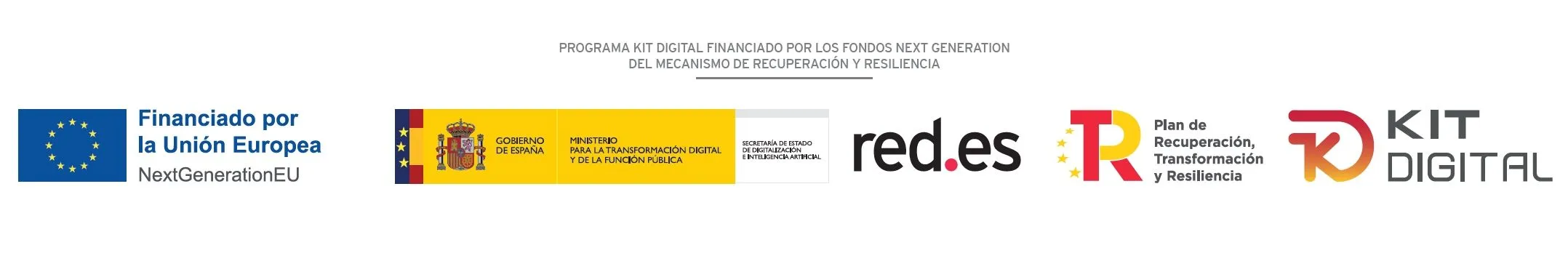 Logotipos del Gobierno de España, el Plan de Recuperación, Transformación y Resiliencia, la Unión Europea – NextGenerationEU y el programa Kit Digital
